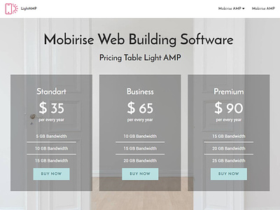 Mobirise Web Building Software —  Pricing Table Light AMP