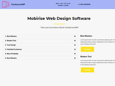 Mobirise Web Design Software — Tabs and Accordions Block