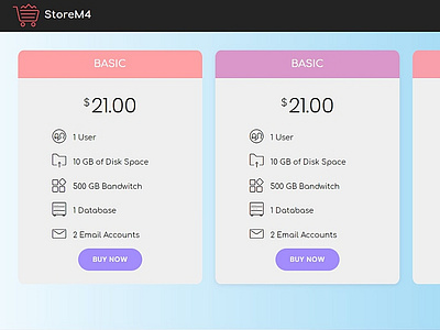 Mobirise Web Page Creator — Pricing Table StoreM4