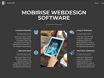 Mobirise Webdesign Software — Features BLOCK EventAMP