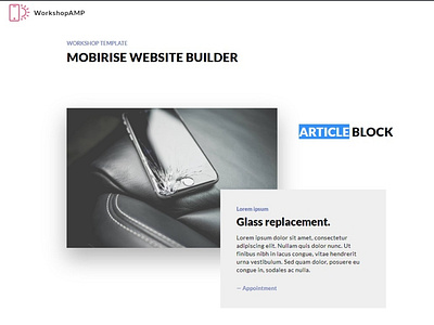 Mobirise Website Builder — Article Block WorkshopAMP Template