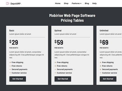 Mobirise Web Page Software — Pricing Tables DepotAMP bootstrap mobile mobirise responsive software webdesign webdevelopment website website builder website maker