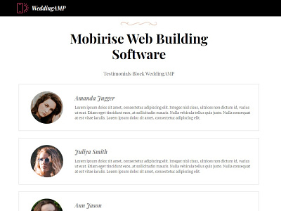 Mobirise Web Building Software — Testimonials Block WeddingAMP bootstrap design mobile mobirise responsive software webdesign webdevelopment website builder website maker