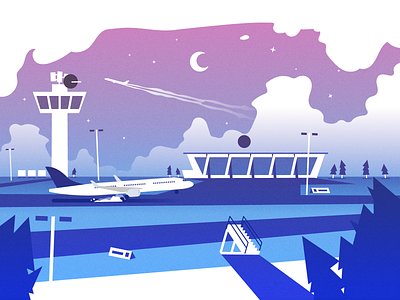 Night Flight airport animation art direction design flat illustration motion graphics plane simple styleframe travel vector