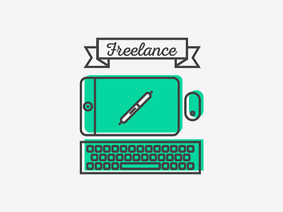 Freelance - Ebook Illustration banner ebook icon illustration keyboard mouse offset outline simple studio tablet wacom