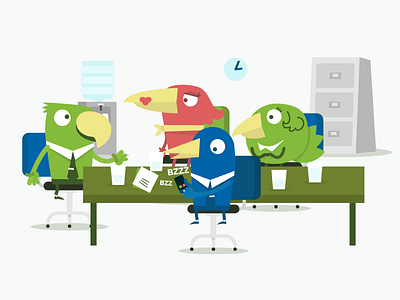 Bird meeting (Board meeting) animation birds blackbird character design characters macaw meeting parrot sparrow vector