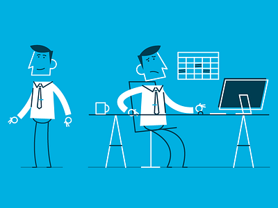 Style Frame Stan animation character design man at desk office simple styleframe vector