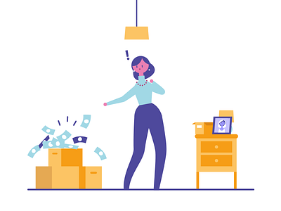 The old exploding pile of money. 2d animation animation character character design design female illustration illustrator motion graphics simple storyboard vector