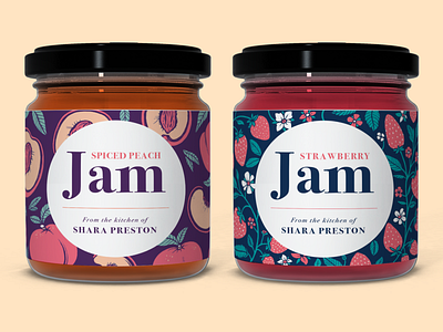 Jam Labels food label fruit jam jelly label package design packaging pattern peach strawberry