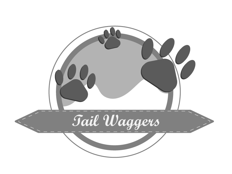 Tail Waggers 2nd(Black and White) black dog walking grey greyscale logo logodesign tail waggers white