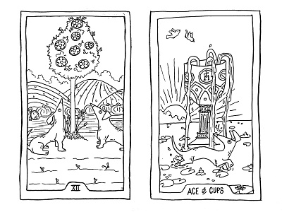 100 days of Tarot Day 29-30 drawloween illustration inktober line art sketch tarot