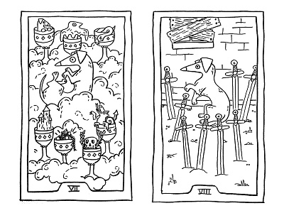 100 days of Tarot Day 43-44 illustration line art sketch tarot