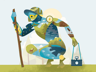 The Hiker abstract blue geometric green hiker illustration illustrator nature photoshop vector