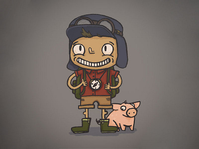 Character Quest: First-time Adventurer adventure backpacking boy character quest hiking illustration off putting pig sidekick