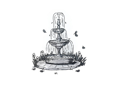 Inktober Day 10: Flowing cartoon comic flowing fountian garden illustration inktober inktober 2018 inktober day 10 line art water whimsical