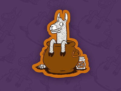 Dribbble Sticker cartoon comic fantasy illustration inktober inktober2018 line art llama potion spell sticker