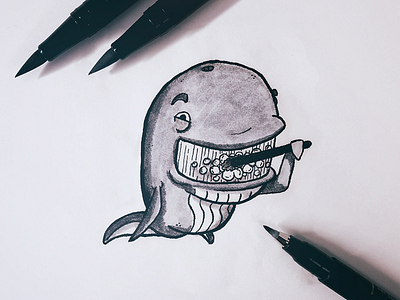 Inktober day 12: Whale cartoon comic illustration inktober inktober 2018 inktober day 12 line art toothbrush whale