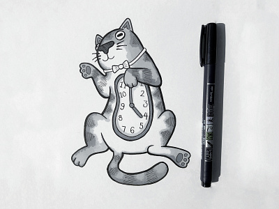 Inktober Day 14: Clock animal cartoon cat character clock comic illusration ink inktober inktober day 14 inktober2018 kitty line art