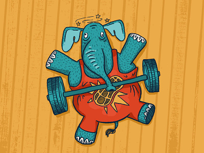 Inktober Day 15: Weak barbell cartoon comic elephant illustration inktober inktober 2018 inktober day 15 knockout line art weightlifting