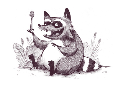 Raccoon & Spoon animal childrens book childrens illustration funny illustration kidlit kidlitart kids illustration odd raccoon whymsical