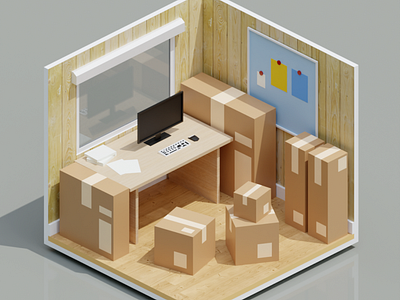 Full office with boxes 3d design graphic design illustration