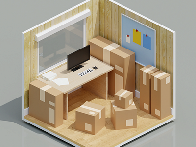 Full office with boxes