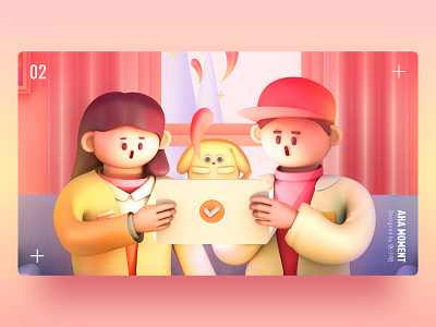 Aha Moment — Detail 3d boy c4d cinema 4d dog girl happy illustration ipad pink surprise yellow 张小哈
