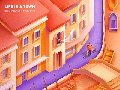 Life in a town - Old Buildings ( PS ) bike boat bridge building camera city illustration italy music orange roof town venice zhang 张小哈