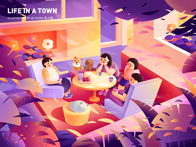 Life in a town - Shadow ( PS ) courtyard dine together friend friends garden graphic design illustration landscape life plant shadow summer town tree 张小哈