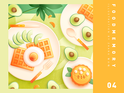 Food Memory — Avocado (PS) breakfast cake dinning eat food food icons green illustration lemon lemon cake orange photoshop waffle yellow zhang 张小哈