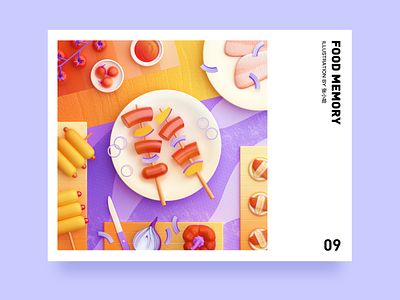 Food Memory — Barbecue (C4D) 3d barbecu breakfast c4d food food icons illustration octane tomato zhang 张小哈