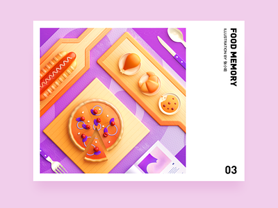 Food Memory — Pizza (C4D) 3d breakfast c4d dinning eat food illustration pizza zhang 张小哈