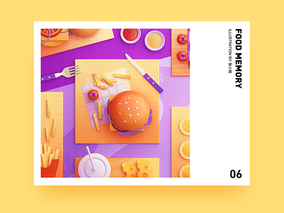 Food Memory — Hamburger (C4D) 3d breakfast c4d eat fast food food food icons hamburger illustration zhang 张小哈