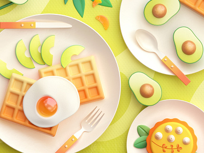 Food Memory — Avocado (C4D) — Detail 3d breakfast c4d cinema4d food food icons green illustration zhang 张小哈