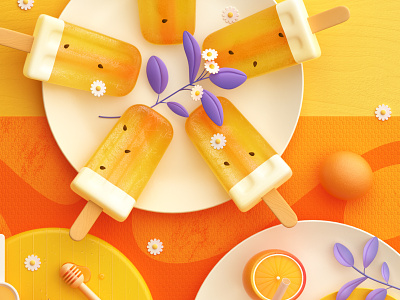 Food Memory — Popsicle (C4D) — Detail 3d c4d food illustration orange zhang 张小哈