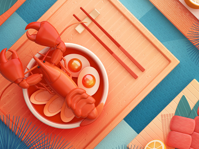 Food Memory — Lobster (C4D) — Detail 3d c4d dinning eat food food icons foods illustration lobster meat zhang 张小哈