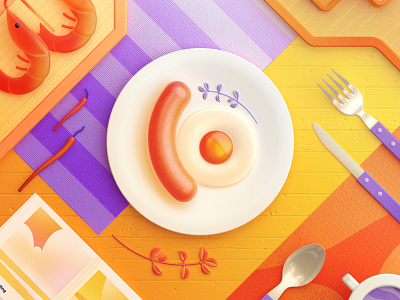 Food Memory — Sausage (C4D) — Detail 3d breakfast c4d dinning eat egg food illustration zhang 张小哈