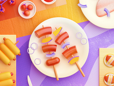 Food Memory — Barbecue (C4D) — Detail 3d breakfast c4d food food icon food icons illustration meat zhang 张小哈