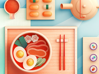 Food Memory — Ramen (C4D) — Detail 3d breakfast c4d food food icons illustration ramen zhang 张小哈