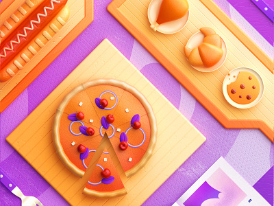 Food Memory — Pizza (C4D) — Detail 3d breakfast c4d food food icons illustration pizza zhang 张小哈