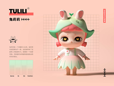 TULILI—IP (Mascot)—Tender Shoot 3d c4d character cute girl illustration ip lovely mascot nft pink spring zhang 张小哈
