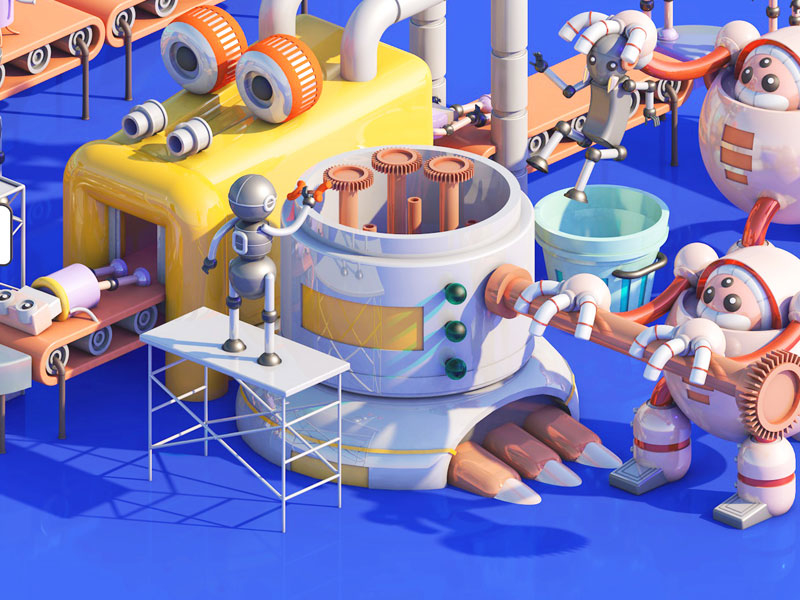 C4D practice Robot Factory by Zhang 张小哈 on Dribbble