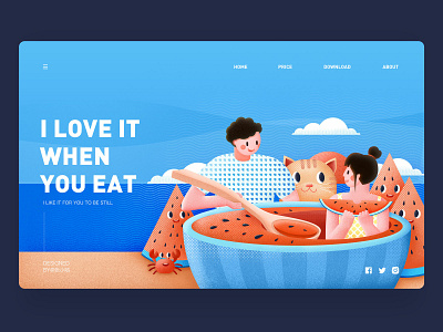 I love it when you eat beach boy cat cloud crab eat friend girl illustration love lover lovers sea season spoon summer watermelon wind 张小哈