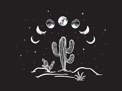 Another desert illustration concept not used cactus desert design illustration moon phases surface design