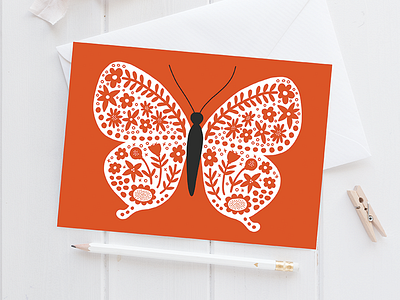 Day 6/100 - Patterned Butterfly card butterfly cards greeting card illustration pattern design patterns stationery surface design