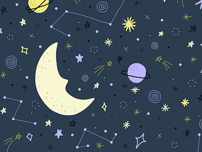 Space Illustration illustration lunar moon pattern pattern design planets shooting stars space stars
