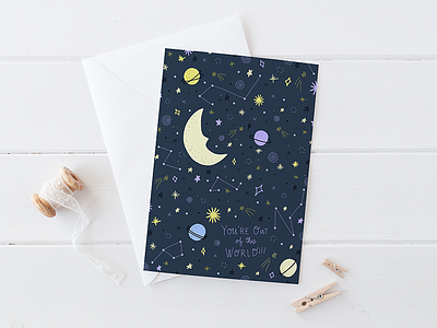 Day 38: You're Out of this World Card cards design greeting card illustration moon pattern pattern design space stars