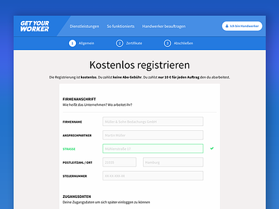 GETYOURWORKER / Registration card form register registration