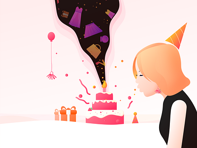 Happy Birthday birthday cake gift girl illustration
