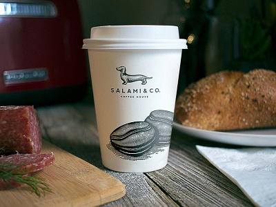 Salami & Co branding coffee cup dog illustration logo mor8 packaging